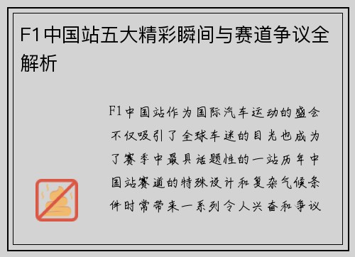 F1中国站五大精彩瞬间与赛道争议全解析